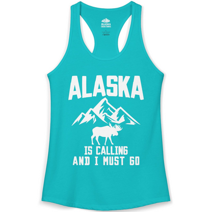 Alaska Is Calling Moose Mountains Adventure Silhouette Nature Shirt — Ladies Tank Ladies Tank Top – Tahiti Blue – Alaska Cruise Shirts