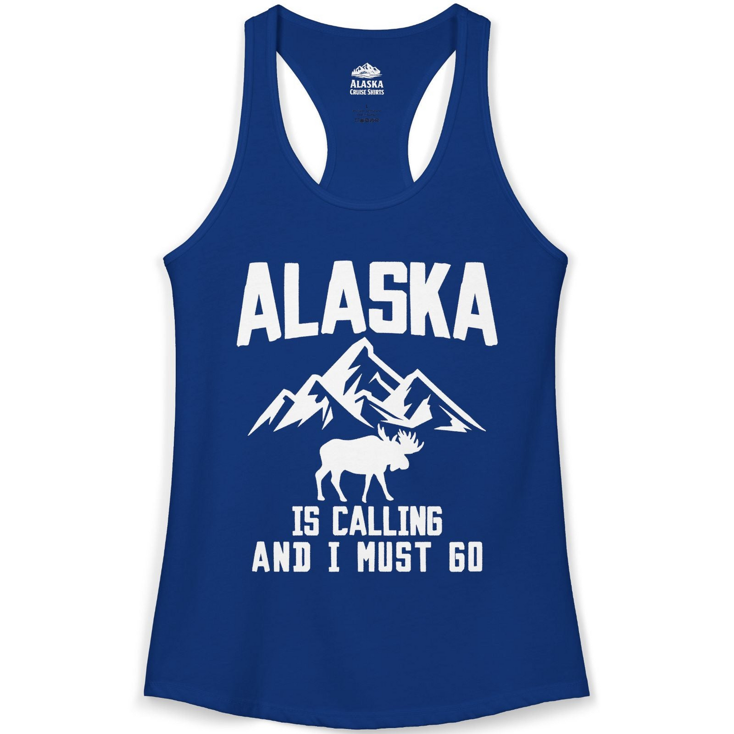 Alaska Is Calling Moose Mountains Adventure Silhouette Nature Shirt — Ladies Tank Ladies Tank Top – Solid Royal – Alaska Cruise Shirts