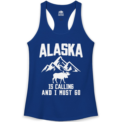 Alaska Is Calling Moose Mountains Adventure Silhouette Nature Shirt — Ladies Tank Ladies Tank Top – Solid Royal – Alaska Cruise Shirts
