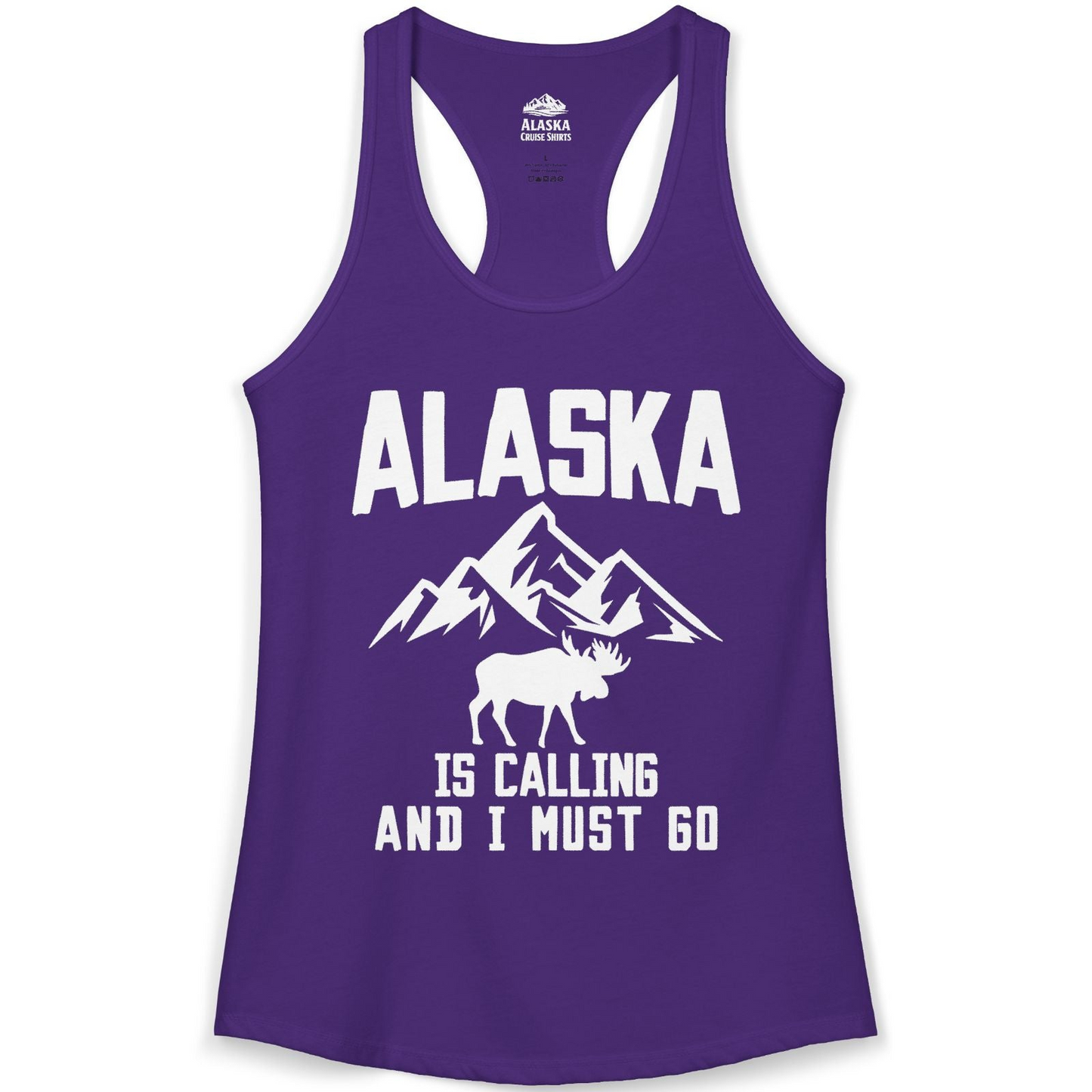 Alaska Is Calling Moose Mountains Adventure Silhouette Nature Shirt — Ladies Tank Ladies Tank Top – Solid Purple Rush – Alaska Cruise Shirts