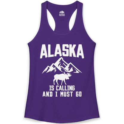 Alaska Is Calling Moose Mountains Adventure Silhouette Nature Shirt — Ladies Tank Ladies Tank Top – Solid Purple Rush – Alaska Cruise Shirts