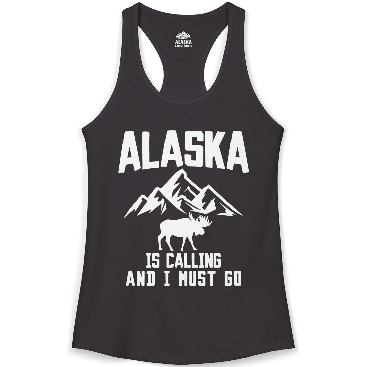 Alaska Is Calling Moose Mountains Adventure Silhouette Nature Shirt — Ladies Tank Ladies Tank Top – Black – Alaska Cruise Shirts