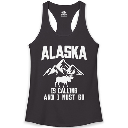 Alaska Is Calling Moose Mountains Adventure Silhouette Nature Shirt — Ladies Tank Ladies Tank Top – Black – Alaska Cruise Shirts