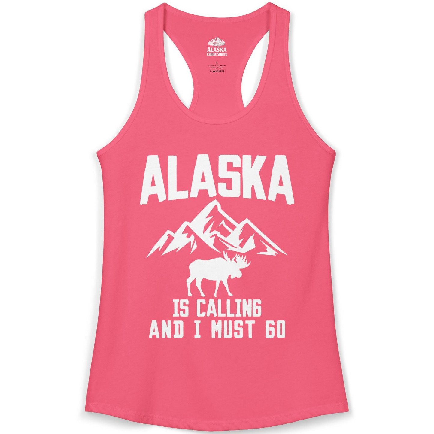 Alaska Is Calling Moose Mountains Adventure Silhouette Nature Shirt — Ladies Tank Ladies Tank Top – Hot Pink – Alaska Cruise Shirts