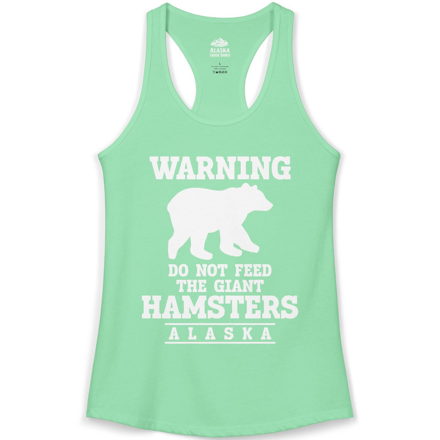 Funny Alaska Bear Warning Shirt Ladies Tank Top – Solid Mint – Alaska Cruise Shirts