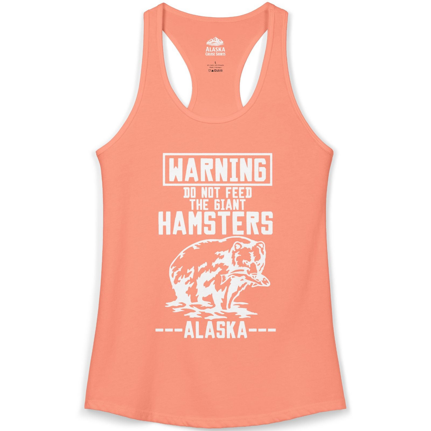 Funny Alaska Bear Warning Sign Shirt Ladies Tank Top – Solid Light Orange – Alaska Cruise Shirts
