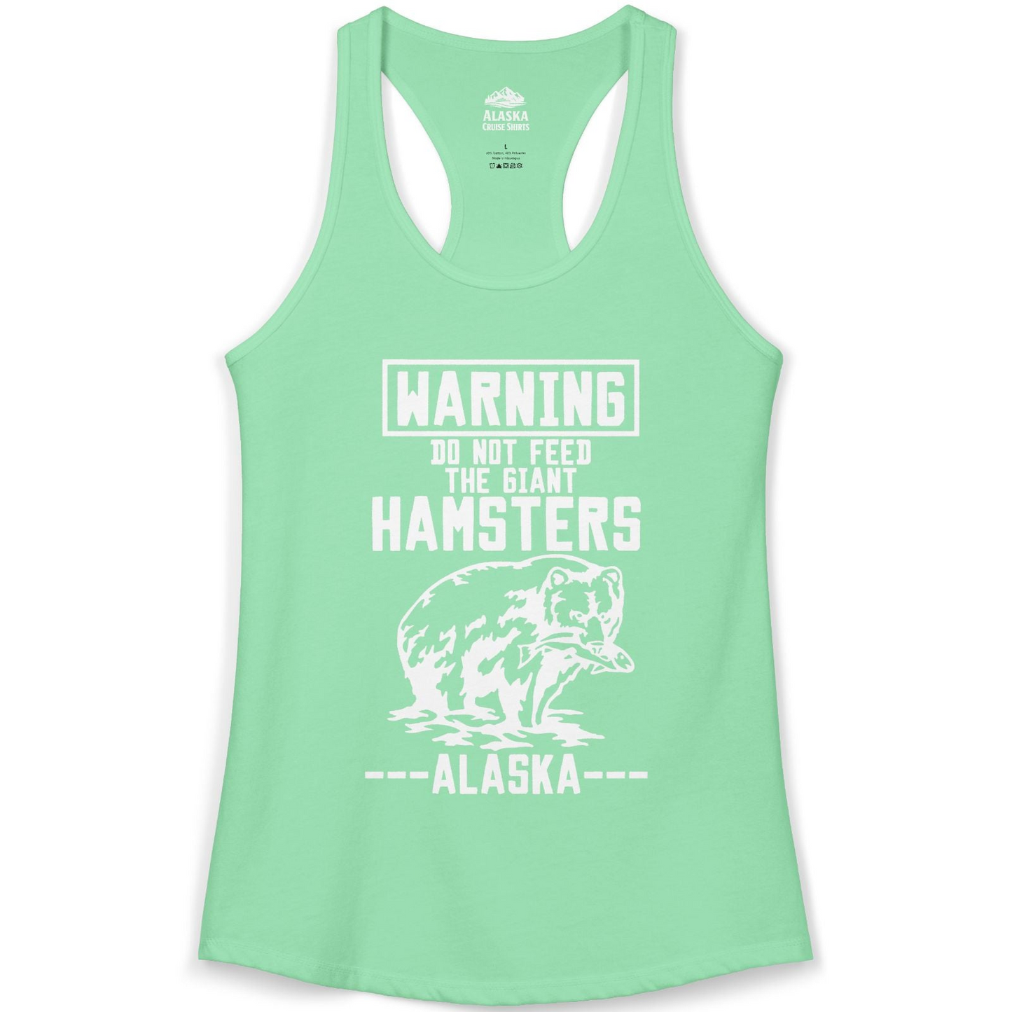 Funny Alaska Bear Warning Sign Shirt Ladies Tank Top – Solid Mint – Alaska Cruise Shirts