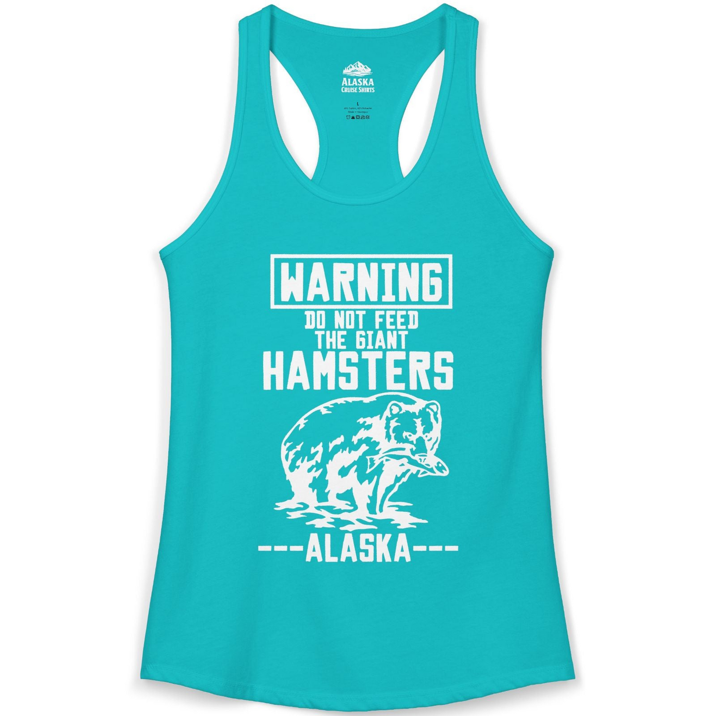Funny Alaska Bear Warning Sign Shirt Ladies Tank Top – Tahiti Blue – Alaska Cruise Shirts