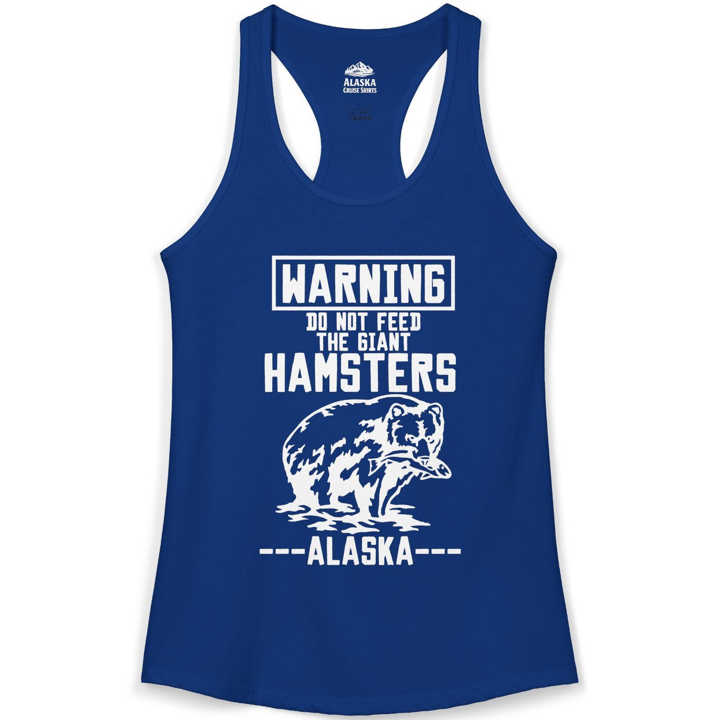 Funny Alaska Bear Warning Sign Shirt Ladies Tank Top – Solid Royal – Alaska Cruise Shirts
