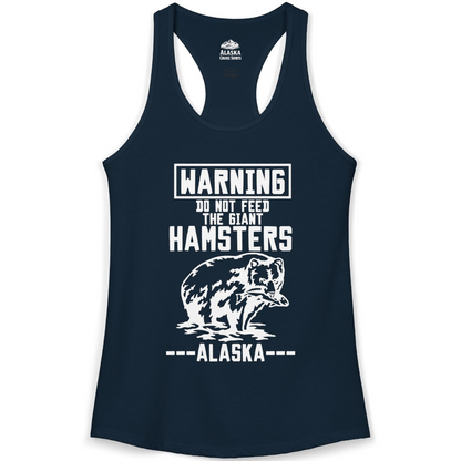 Funny Alaska Bear Warning Sign Shirt Ladies Tank Top – Solid Midnight Navy – Alaska Cruise Shirts