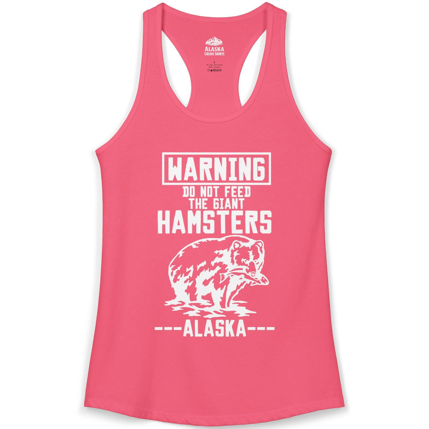 Funny Alaska Bear Warning Sign Shirt Ladies Tank Top – Hot Pink – Alaska Cruise Shirts