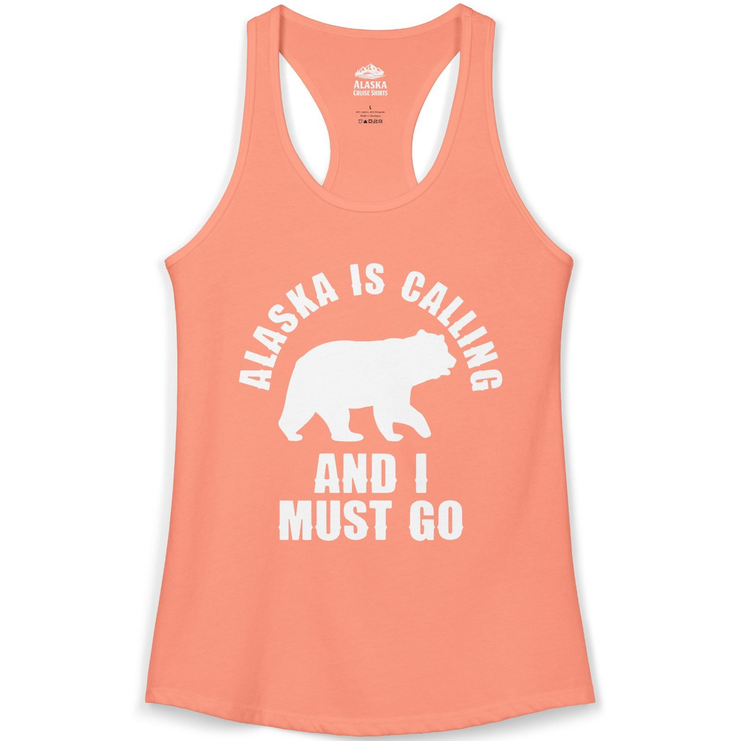 Alaska Is Calling Bear Silhouette Adventure Shirt Ladies Tank Top – Solid Light Orange – Alaska Cruise Shirts