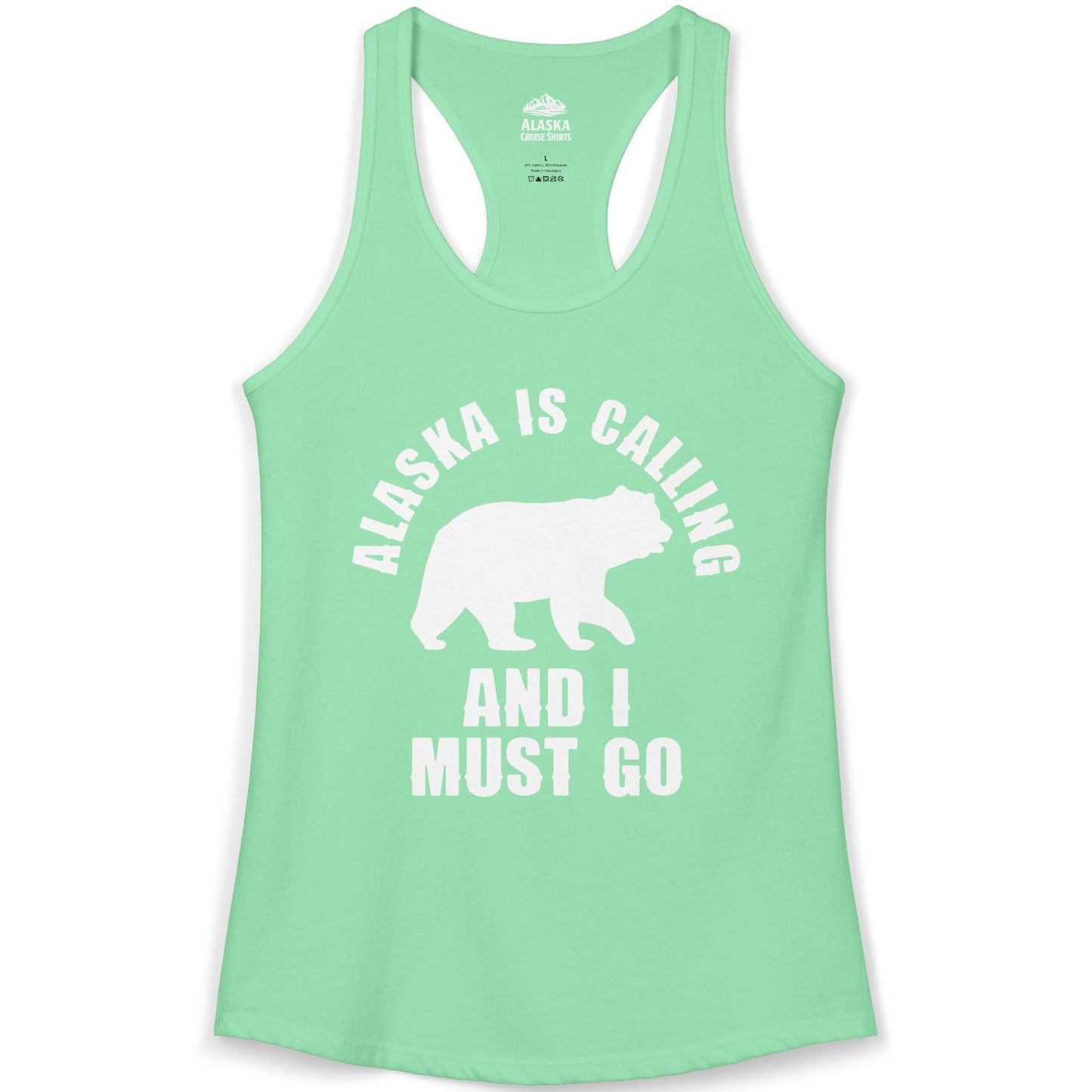 Alaska Is Calling Bear Silhouette Adventure Shirt Ladies Tank Top – Solid Mint – Alaska Cruise Shirts