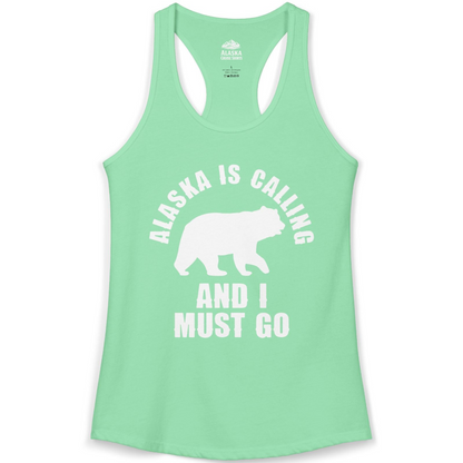 Alaska Is Calling Bear Silhouette Adventure Shirt Ladies Tank Top – Solid Mint – Alaska Cruise Shirts