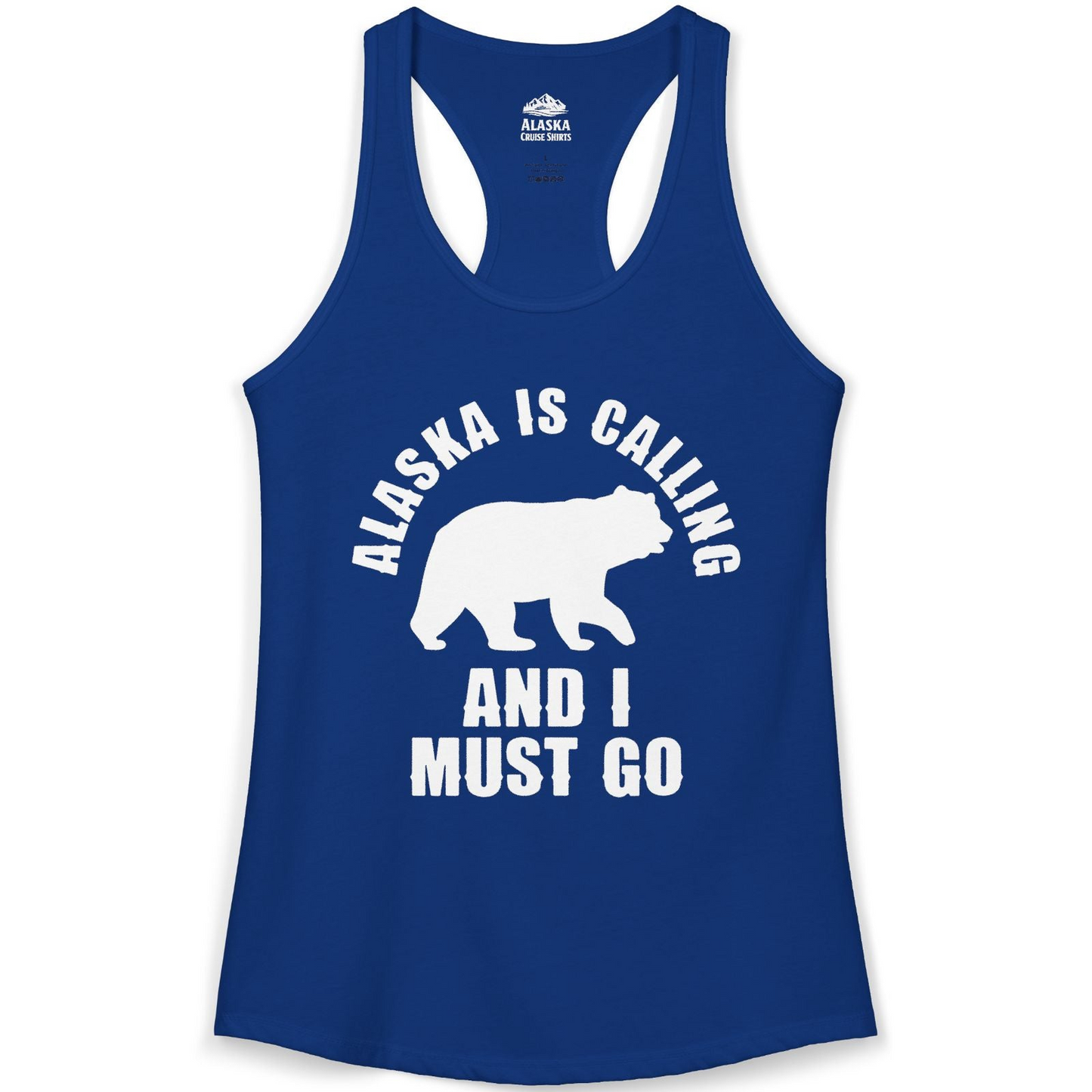 Alaska Is Calling Bear Silhouette Adventure Shirt Ladies Tank Top – Solid Royal – Alaska Cruise Shirts