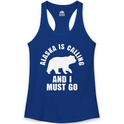 Alaska Is Calling Bear Silhouette Adventure Shirt Ladies Tank Top – Solid Royal – Alaska Cruise Shirts