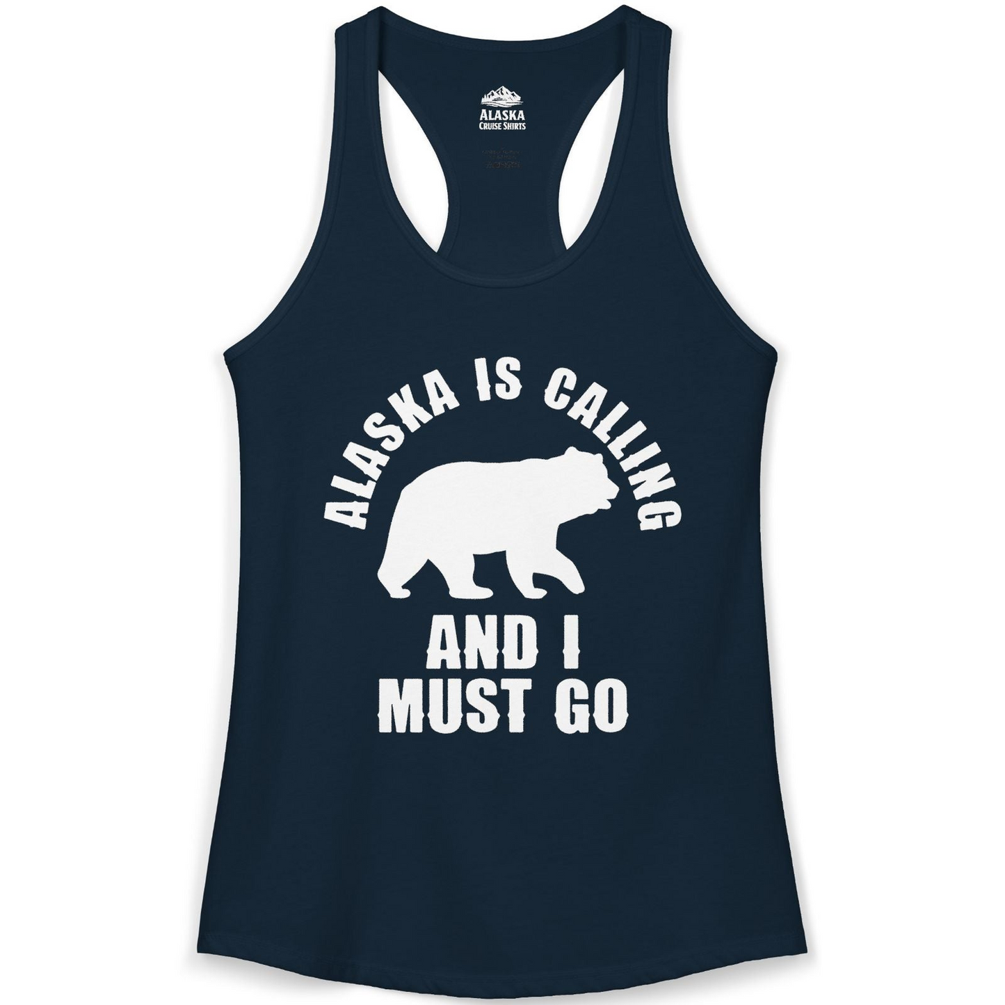 Alaska Is Calling Bear Silhouette Adventure Shirt Ladies Tank Top – Solid Midnight Navy – Alaska Cruise Shirts