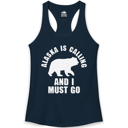 Alaska Is Calling Bear Silhouette Adventure Shirt Ladies Tank Top – Solid Midnight Navy – Alaska Cruise Shirts