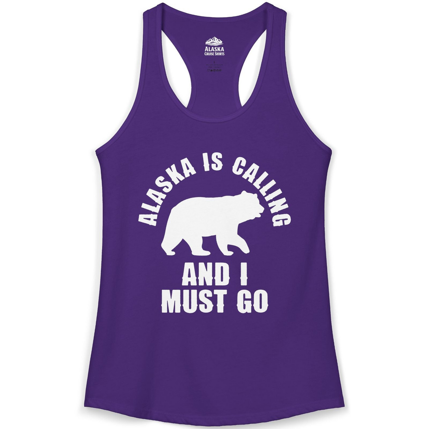Alaska Is Calling Bear Silhouette Adventure Shirt Ladies Tank Top – Solid Purple Rush – Alaska Cruise Shirts