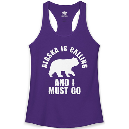 Alaska Is Calling Bear Silhouette Adventure Shirt Ladies Tank Top – Solid Purple Rush – Alaska Cruise Shirts