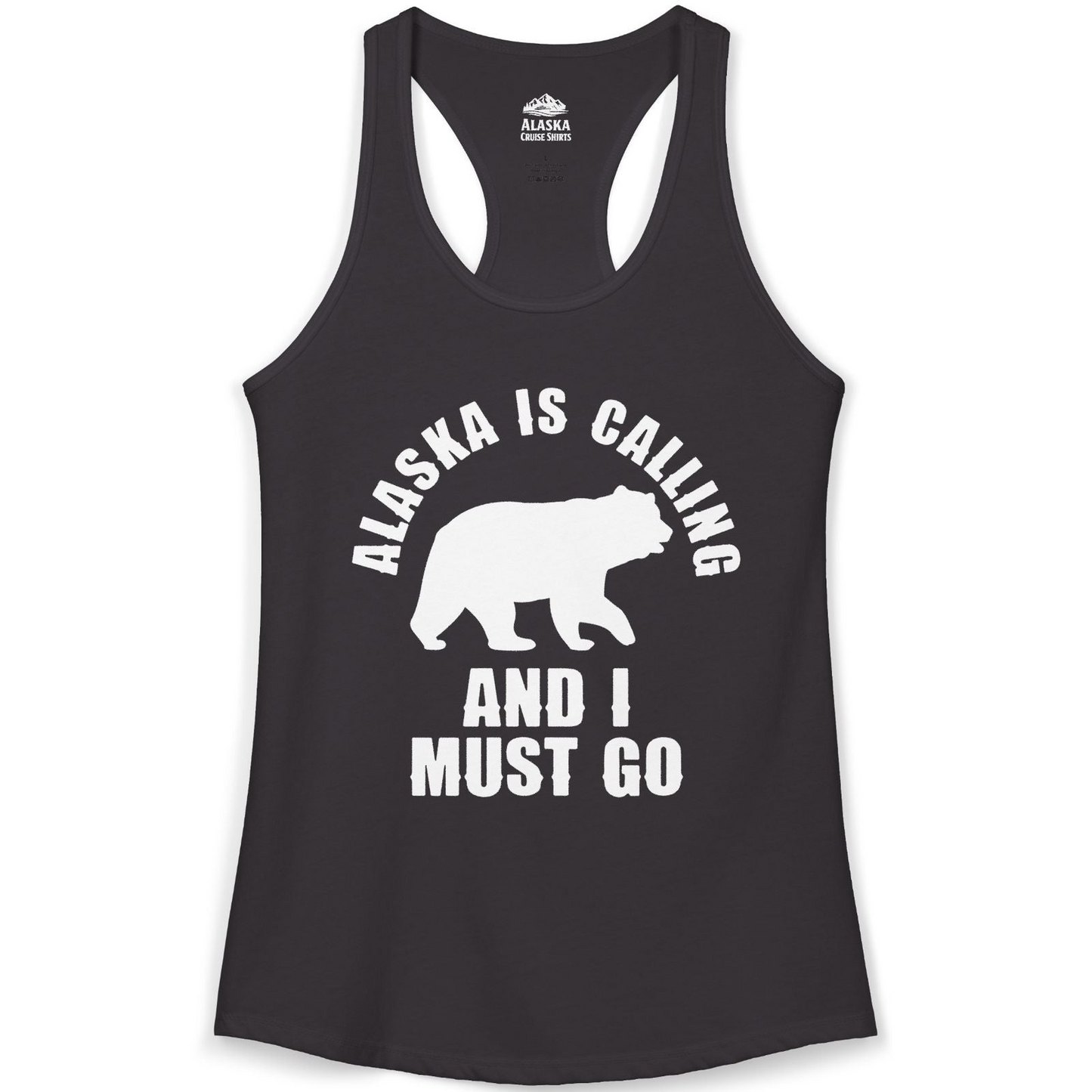 Alaska Is Calling Bear Silhouette Adventure Shirt Ladies Tank Top – Black – Alaska Cruise Shirts
