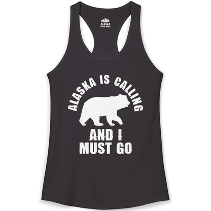 Alaska Is Calling Bear Silhouette Adventure Shirt Ladies Tank Top – Black – Alaska Cruise Shirts