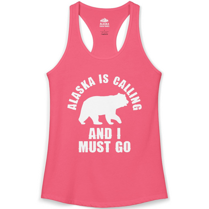 Alaska Is Calling Bear Silhouette Adventure Shirt Ladies Tank Top – Hot Pink – Alaska Cruise Shirts