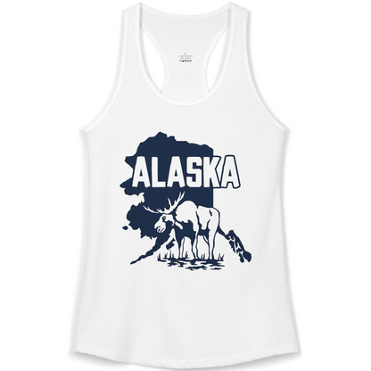 Alaska Moose Silhouette Shirt Ladies Tank Top – White – Alaska Cruise Shirts