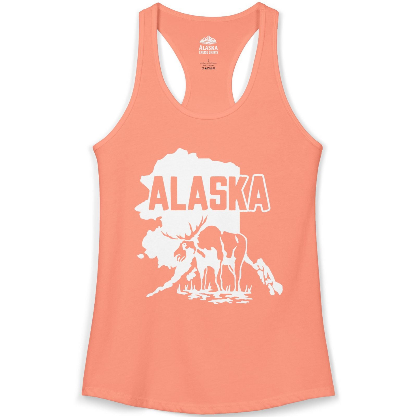 Alaska Moose Silhouette Shirt Ladies Tank Top – Solid Light Orange – Alaska Cruise Shirts