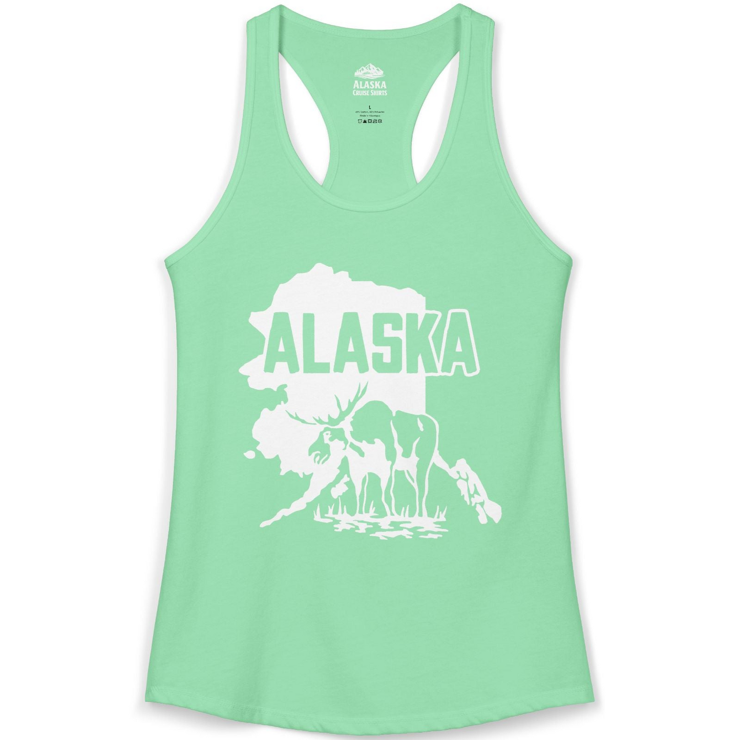 Alaska Moose Silhouette Shirt Ladies Tank Top – Solid Mint – Alaska Cruise Shirts