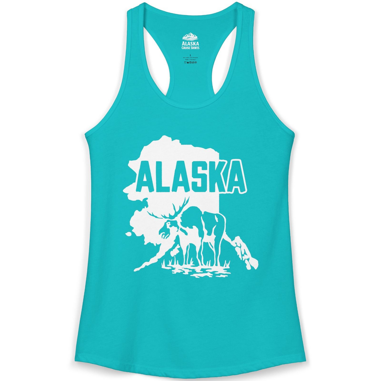 Alaska Moose Silhouette Shirt Ladies Tank Top – Tahiti Blue – Alaska Cruise Shirts