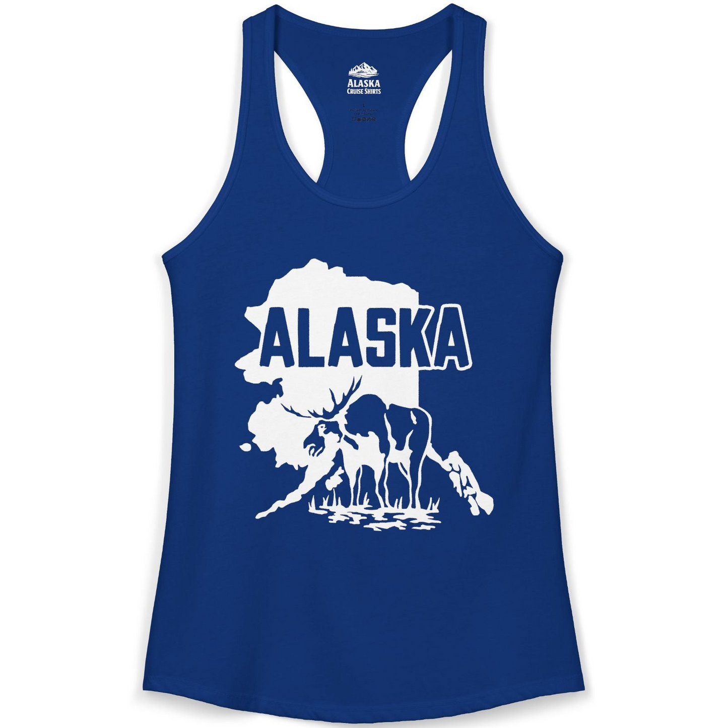 Alaska Moose Silhouette Shirt Ladies Tank Top – Solid Royal – Alaska Cruise Shirts