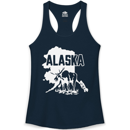 Alaska Moose Silhouette Shirt Ladies Tank Top – Solid Midnight Navy – Alaska Cruise Shirts