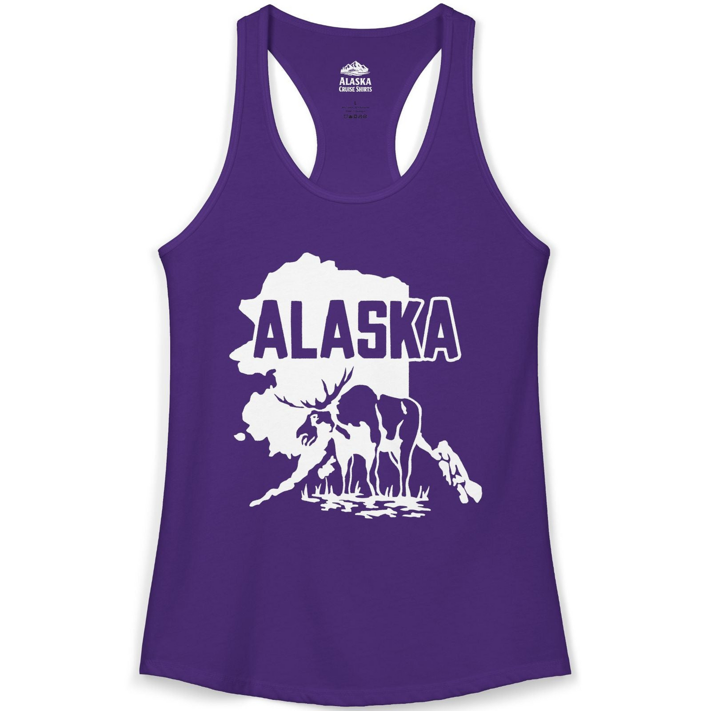 Alaska Moose Silhouette Shirt Ladies Tank Top – Solid Purple Rush – Alaska Cruise Shirts