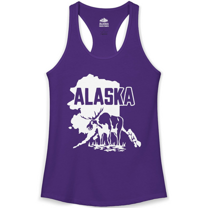 Alaska Moose Silhouette Shirt Ladies Tank Top – Solid Purple Rush – Alaska Cruise Shirts