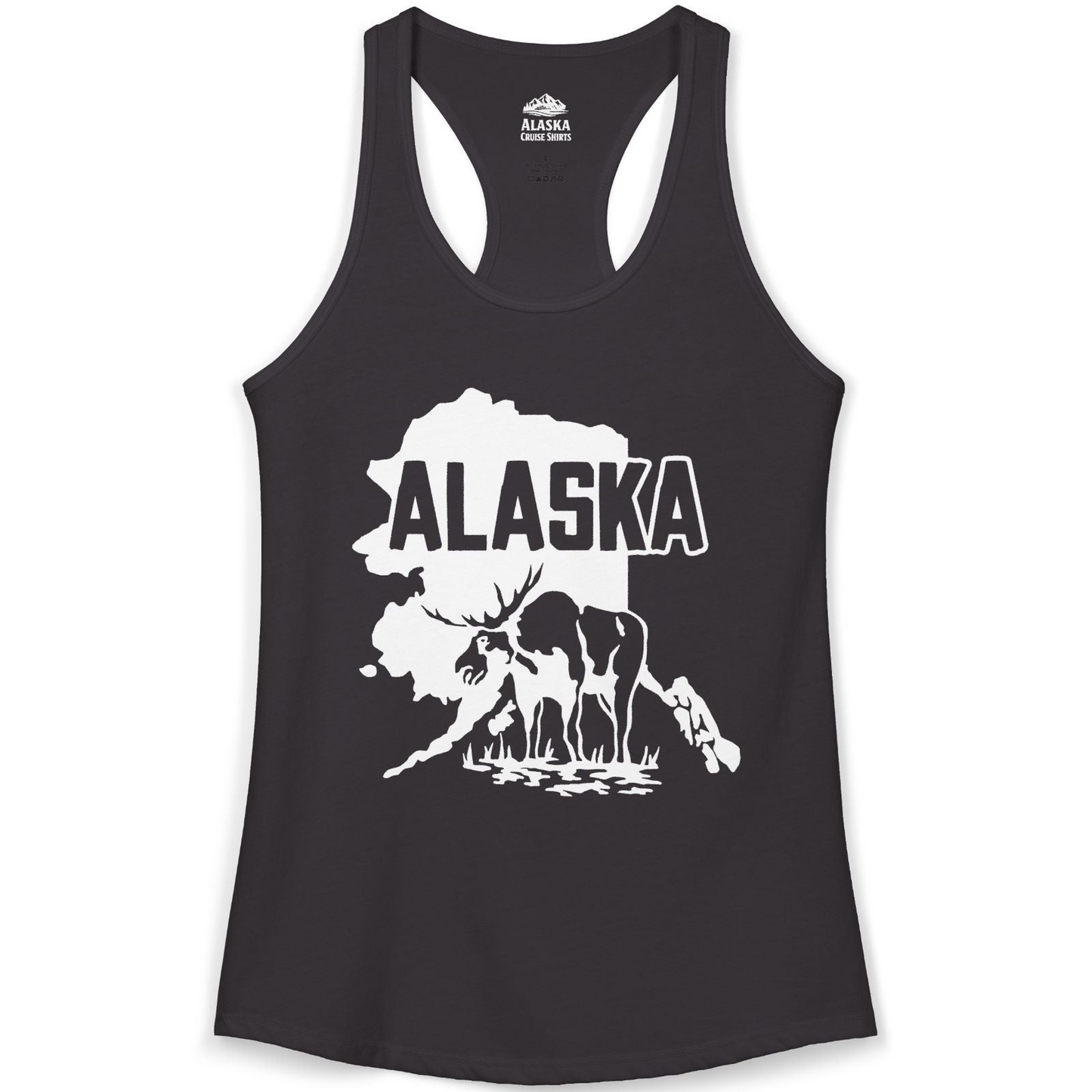 Alaska Moose Silhouette Shirt Ladies Tank Top – Black – Alaska Cruise Shirts