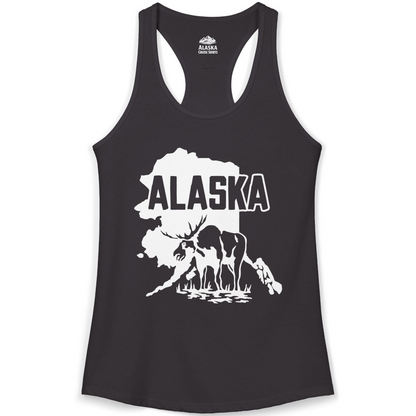 Alaska Moose Silhouette Shirt Ladies Tank Top – Black – Alaska Cruise Shirts