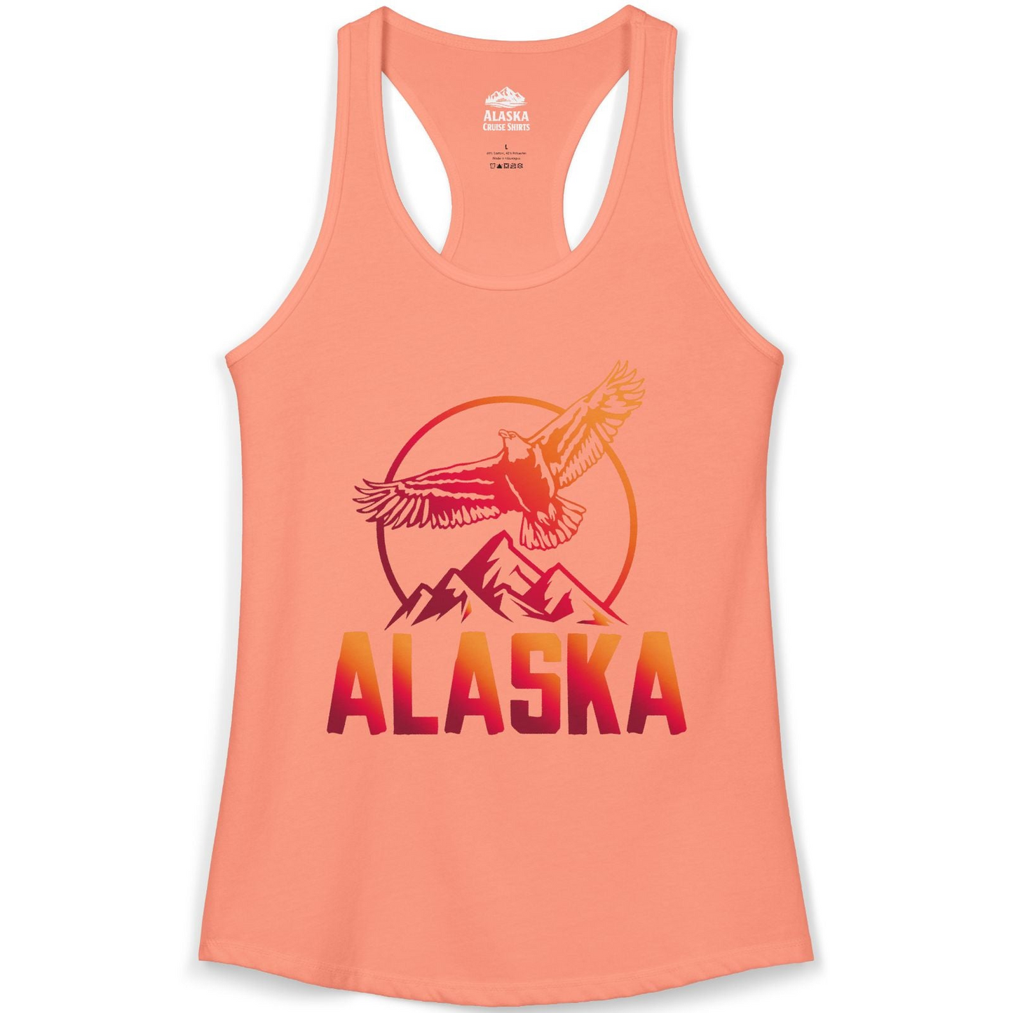 Alaska Eagle Mountains Graphic Shirt Ladies Tank Top – Solid Light Orange – Alaska Cruise Shirts