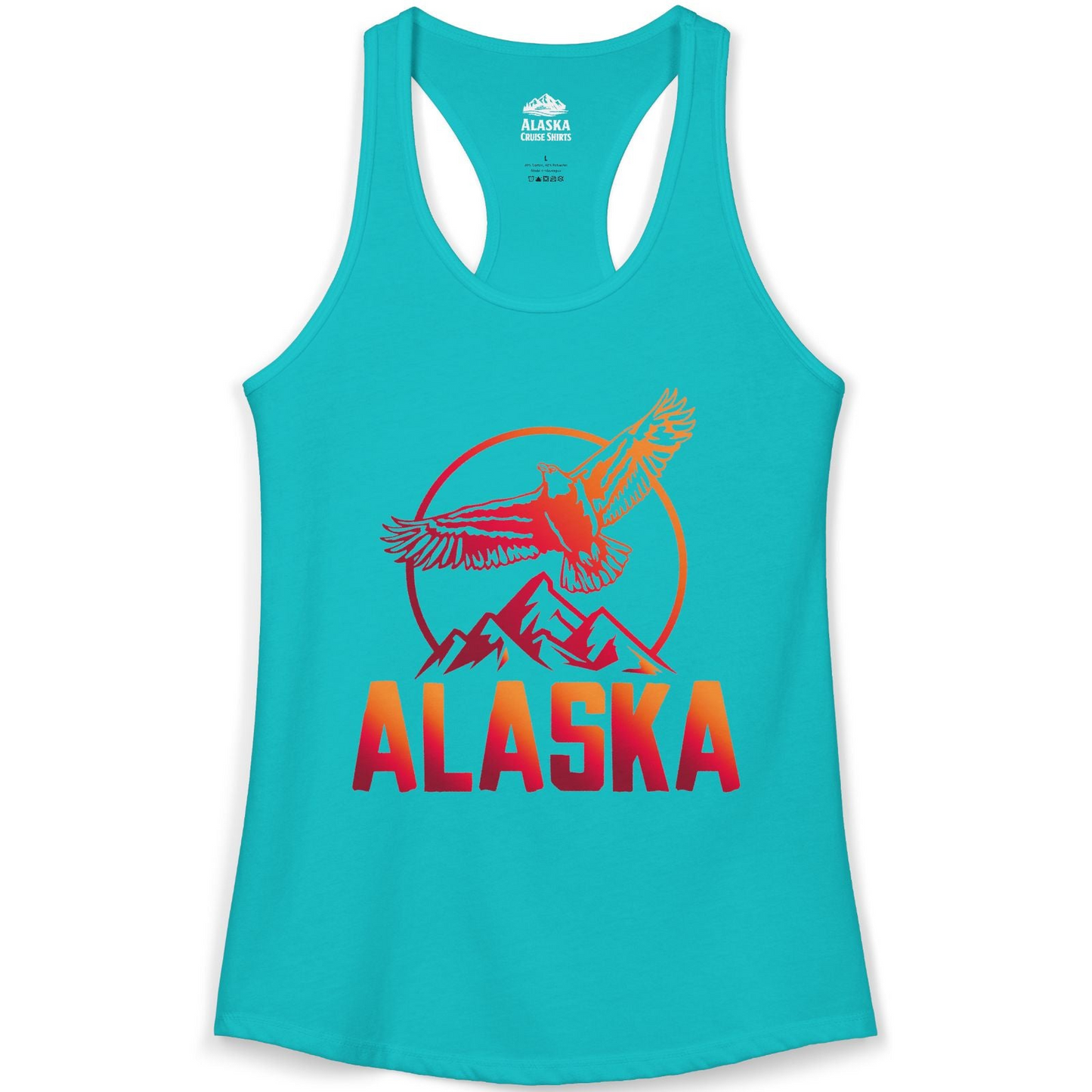 Alaska Eagle Mountains Graphic Shirt Ladies Tank Top – Tahiti Blue – Alaska Cruise Shirts