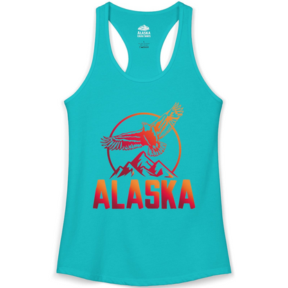Alaska Eagle Mountains Graphic Shirt Ladies Tank Top – Tahiti Blue – Alaska Cruise Shirts