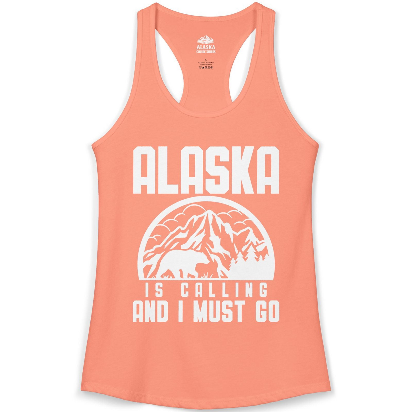 Alaska Is Calling Shirt Ladies Tank Top – Solid Light Orange – Alaska Cruise Shirts