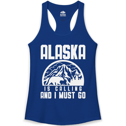Alaska Is Calling Shirt Ladies Tank Top – Solid Royal – Alaska Cruise Shirts