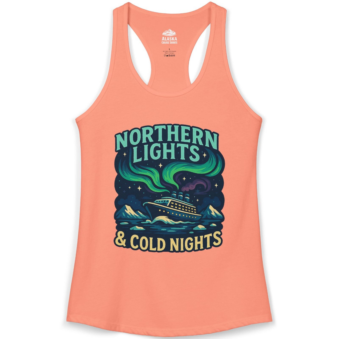 Northern Lights Alaska Cruise Ship Night Adventure Travel Shirt — Ladies Tank Ladies Tank Top – Solid Light Orange – Alaska Cruise Shirts