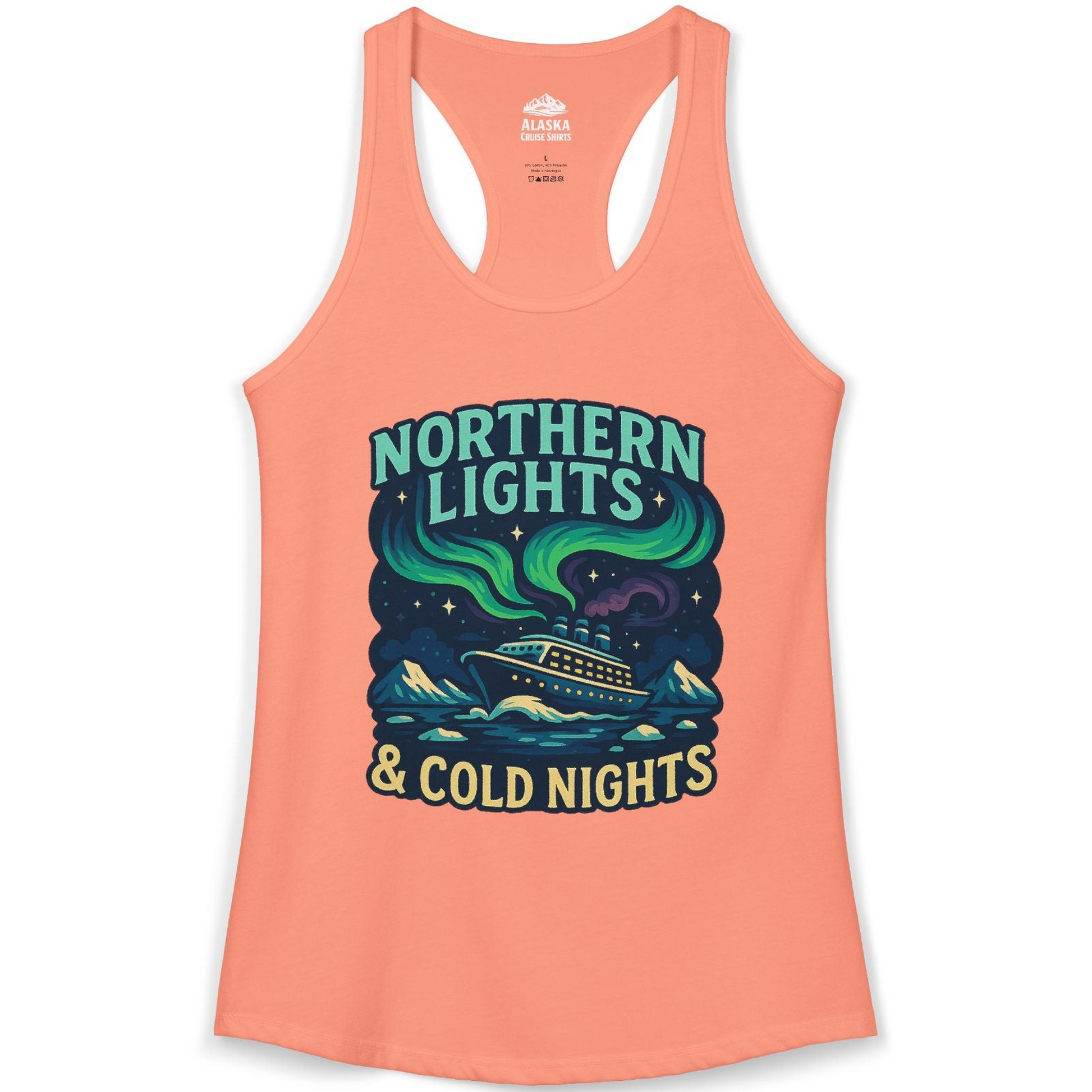Northern Lights Alaska Cruise Ship Night Adventure Travel Shirt — Ladies Tank Ladies Tank Top – Solid Light Orange – Alaska Cruise Shirts