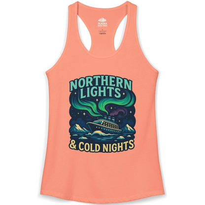 Northern Lights Alaska Cruise Ship Night Adventure Travel Shirt — Ladies Tank Ladies Tank Top – Solid Light Orange – Alaska Cruise Shirts