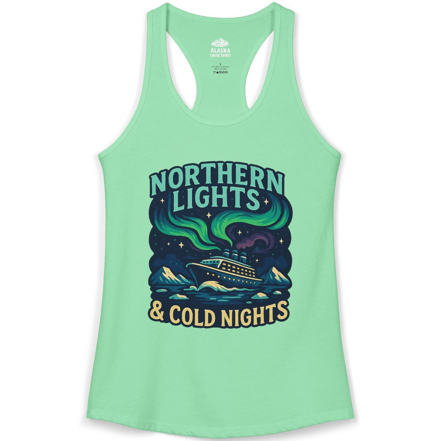 Northern Lights Alaska Cruise Ship Night Adventure Travel Shirt — Ladies Tank Ladies Tank Top – Solid Mint – Alaska Cruise Shirts