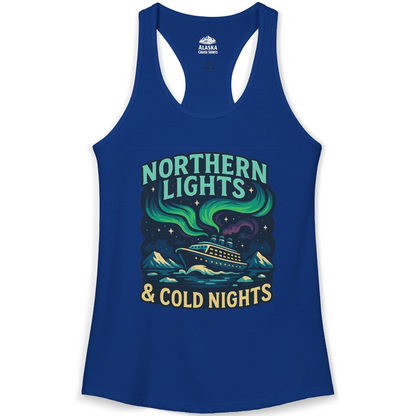Northern Lights Alaska Cruise Ship Night Adventure Travel Shirt — Ladies Tank Ladies Tank Top – Solid Royal – Alaska Cruise Shirts