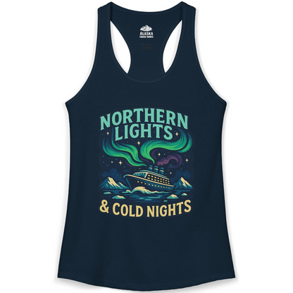 Northern Lights Alaska Cruise Ship Night Adventure Travel Shirt — Ladies Tank Ladies Tank Top – Solid Midnight Navy – Alaska Cruise Shirts