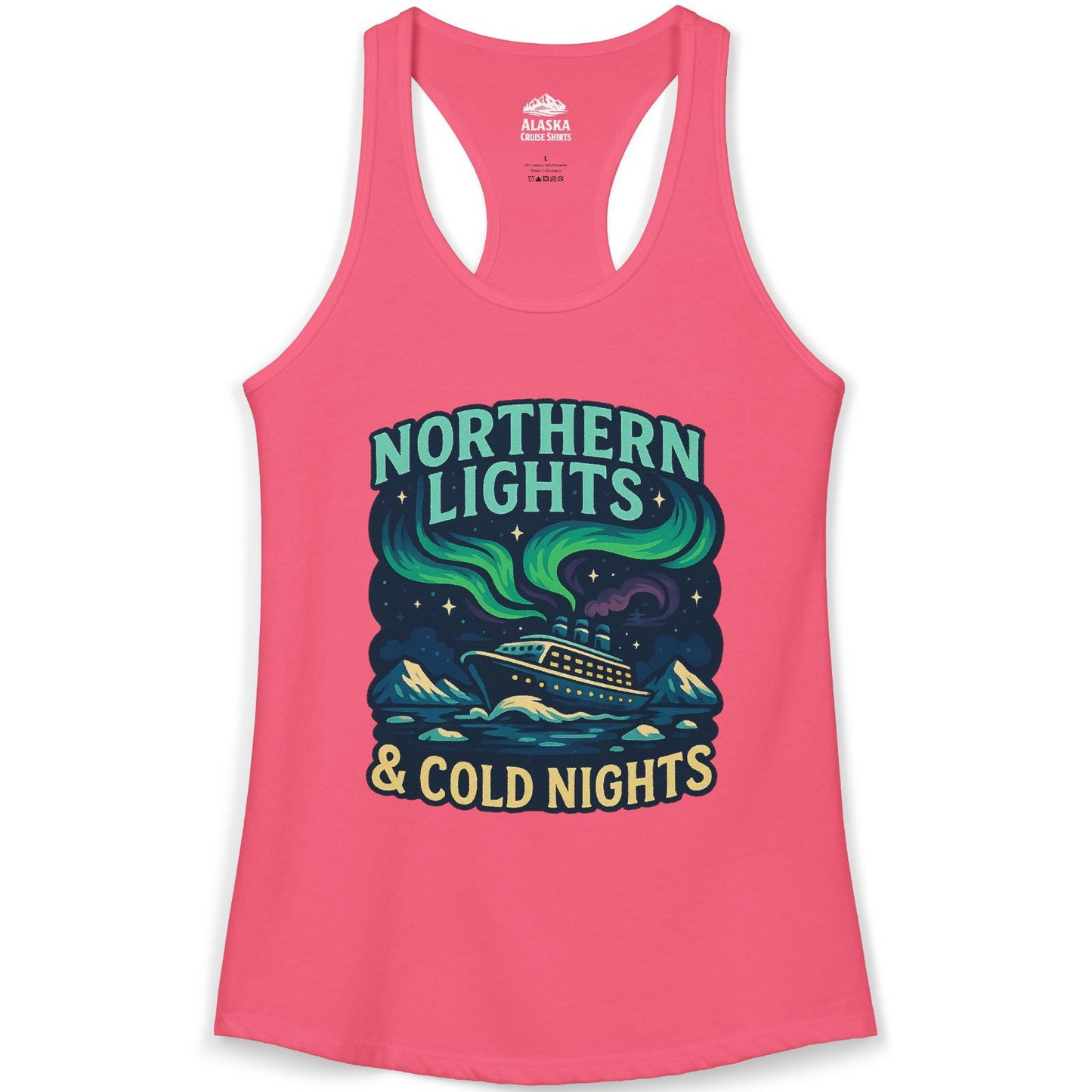 Northern Lights Alaska Cruise Ship Night Adventure Travel Shirt — Ladies Tank Ladies Tank Top – Hot Pink – Alaska Cruise Shirts