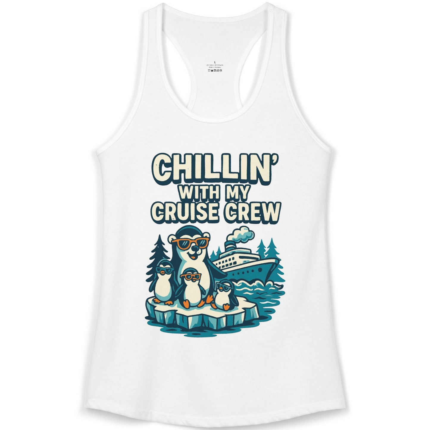 Chillin With My Cruise Crew Cute Penguins Alaska Cartoon Shirt — Ladies Tank Ladies Tank Top – White – Alaska Cruise Shirts